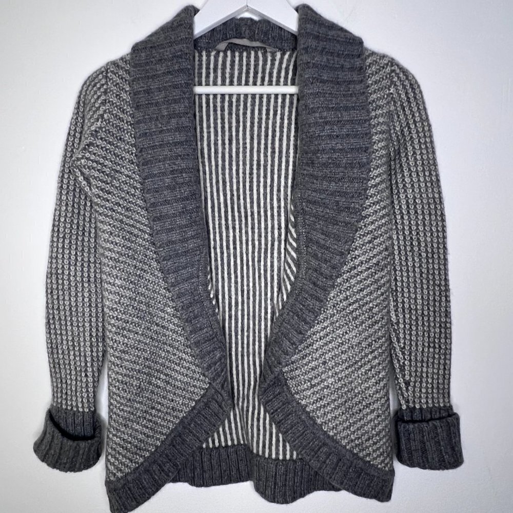 Athleta Women's Open Cardigan Size XS‎ Wool Sweater Gray Stripes Collared Cozy